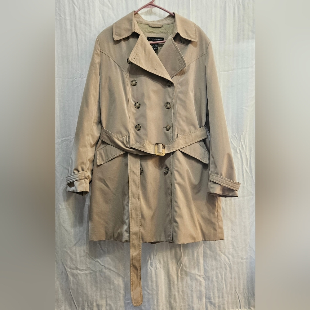 New York & Company Rain Coat - Khaki Beige Lined Belted - Size XL